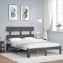 Gray solid wood bed frame with headboard 120x200 cm by vidaXL, Beds and slatted bases - Ref: Foro24-3193528, Price: 130,99 €,...