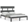 Gray solid wood bed frame with headboard 120x200 cm by vidaXL, Beds and slatted bases - Ref: Foro24-3193528, Price: 130,99 €,...