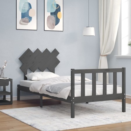 Estructura de cama con cabecero madera maciza gris de vidaXL, Camas y somieres - Ref: Foro24-3193433, Precio: 95,11 €, Descue...