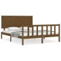 Double bed frame with honey brown wooden headboard by vidaXL, Beds and slatted bases - Ref: Foro24-3193409, Price: 171,94 €, ...