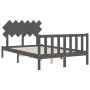 Estructura cama de matrimonio con cabecero madera maciza gris de vidaXL, Camas y somieres - Ref: Foro24-3193443, Precio: 138,...