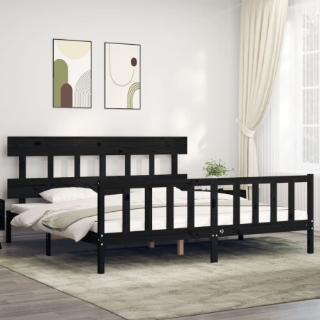 Estructura de cama con cabecero madera maciza negro 200x200 cm de vidaXL, Camas y somieres - Ref: Foro24-3193360, Precio: 203...