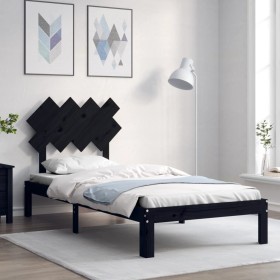 Bed frame with black solid wood headboard 90x200 cm by vidaXL, Beds and slatted bases - Ref: Foro24-3193715, Price: 115,99 €,...