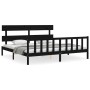 Double bed frame with black solid wood headboard by vidaXL, Beds and slatted bases - Ref: Foro24-3193290, Price: 187,95 €, Di...