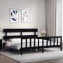 Double bed frame with black solid wood headboard by vidaXL, Beds and slatted bases - Ref: Foro24-3193290, Price: 187,95 €, Di...