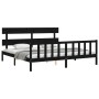 Double bed frame with black solid wood headboard by vidaXL, Beds and slatted bases - Ref: Foro24-3193290, Price: 187,95 €, Di...