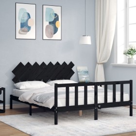 Bed frame with black solid wood headboard 160x200 cm by vidaXL, Beds and slatted bases - Ref: Foro24-3193480, Price: 181,99 €...