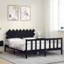 Bed frame with black solid wood headboard 160x200 cm by vidaXL, Beds and slatted bases - Ref: Foro24-3193480, Price: 181,04 €...