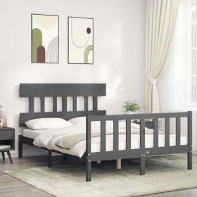 Estructura cama de matrimonio con cabecero madera maciza gris de vidaXL, Camas y somieres - Ref: Foro24-3193313, Precio: 140,...