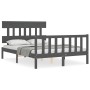 Double bed frame with gray solid wood headboard by vidaXL, Beds and slatted bases - Ref: Foro24-3193313, Price: 140,09 €, Dis...