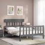 Estructura cama de matrimonio con cabecero madera maciza gris de vidaXL, Camas y somieres - Ref: Foro24-3193313, Precio: 140,...