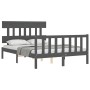 Double bed frame with gray solid wood headboard by vidaXL, Beds and slatted bases - Ref: Foro24-3193313, Price: 140,09 €, Dis...