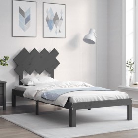 Gray solid wood bed frame with headboard 90x200 cm by vidaXL, Beds and slatted bases - Ref: Foro24-3193713, Price: 106,99 €, ...