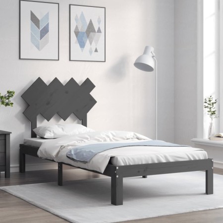 Gray solid wood bed frame with headboard 90x200 cm by vidaXL, Beds and slatted bases - Ref: Foro24-3193713, Price: 106,31 €, ...