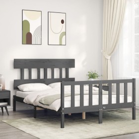 Gray solid wood bed frame with headboard 140x190 cm by vidaXL, Beds and slatted bases - Ref: Foro24-3193318, Price: 141,99 €,...