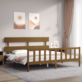 Honey brown solid wood bed frame and headboard 200x200 cm by vidaXL, Beds and slatted bases - Ref: Foro24-3193294, Price: 162...