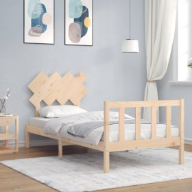 Bed frame with solid wood headboard 90x200 cm by vidaXL, Beds and slatted bases - Ref: Foro24-3193451, Price: 89,99 €, Discou...