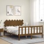 Double bed frame with honey brown wooden headboard by vidaXL, Beds and slatted bases - Ref: Foro24-3193474, Price: 152,99 €, ...