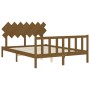 Double bed frame with honey brown wooden headboard by vidaXL, Beds and slatted bases - Ref: Foro24-3193474, Price: 152,99 €, ...