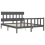 Double bed frame with gray solid wood headboard by vidaXL, Beds and slatted bases - Ref: Foro24-3193343, Price: 161,99 €, Dis...