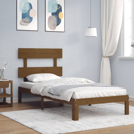 Honey brown solid wood bed frame with headboard 90x200cm by vidaXL, Beds and slatted bases - Ref: Foro24-3193519, Price: 105,...