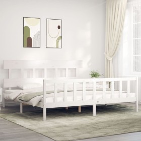 White solid wood bed frame with headboard 200x200cm by vidaXL, Beds and slatted bases - Ref: Foro24-3193357, Price: 149,99 €,...