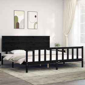 Estructura cama de matrimonio con cabecero madera maciza negro de vidaXL, Camas y somieres - Ref: Foro24-3193420, Precio: 210...