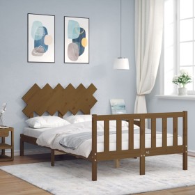 Double bed frame with honey brown wooden headboard by vidaXL, Beds and slatted bases - Ref: Foro24-3193439, Price: 132,99 €, ...