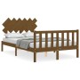 Double bed frame with honey brown wooden headboard by vidaXL, Beds and slatted bases - Ref: Foro24-3193439, Price: 132,34 €, ...