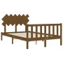 Double bed frame with honey brown wooden headboard by vidaXL, Beds and slatted bases - Ref: Foro24-3193439, Price: 132,34 €, ...