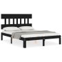 Double bed frame with black solid wood headboard by vidaXL, Beds and slatted bases - Ref: Foro24-3193575, Price: 148,65 €, Di...