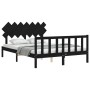 Bed frame with black solid wood headboard 140x200 cm by vidaXL, Beds and slatted bases - Ref: Foro24-3193470, Price: 188,93 €...