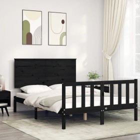 Bed frame with black solid wood headboard 140x190 cm by vidaXL, Beds and slatted bases - Ref: Foro24-3193385, Price: 176,38 €...