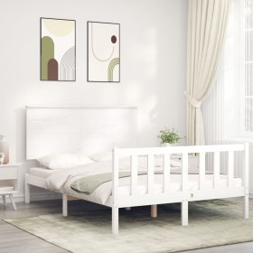 White solid wood bed frame with headboard 120x200 cm by vidaXL, Beds and slatted bases - Ref: Foro24-3193397, Price: 146,00 €...