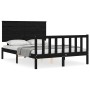 Bed frame with black solid wood headboard 140x190 cm by vidaXL, Beds and slatted bases - Ref: Foro24-3193385, Price: 175,99 €...