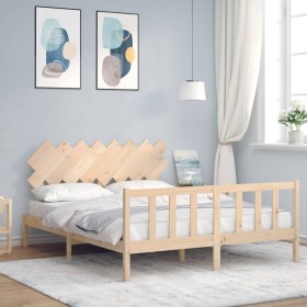 Bed frame with solid wood headboard 160x200 cm by vidaXL, Beds and slatted bases - Ref: Foro24-3193476, Price: 141,27 €, Disc...