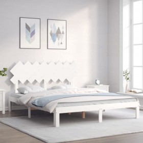 White solid wood bed frame with headboard 160x200 cm by vidaXL, Beds and slatted bases - Ref: Foro24-3193737, Price: 149,57 €...