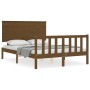 Estructura cama y cabecero madera maciza marrón miel 140x200 cm de vidaXL, Camas y somieres - Ref: Foro24-3193404, Precio: 15...