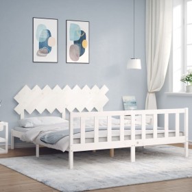 Double bed frame with white solid wood headboard by vidaXL, Beds and slatted bases - Ref: Foro24-3193482, Price: 159,99 €, Di...