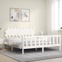 Double bed frame with white solid wood headboard by vidaXL, Beds and slatted bases - Ref: Foro24-3193482, Price: 167,02 €, Di...