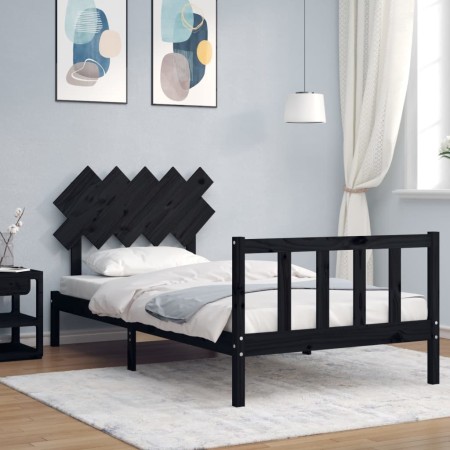 Bed frame with black solid wood headboard 100x200 cm by vidaXL, Beds and slatted bases - Ref: Foro24-3193460, Price: 130,69 €...