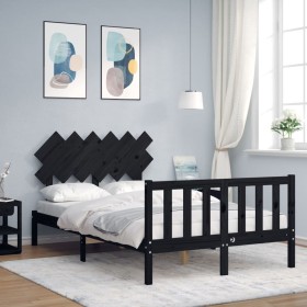 Bed frame with black solid wood headboard 120x200 cm by vidaXL, Beds and slatted bases - Ref: Foro24-3193465, Price: 168,20 €...