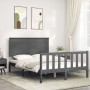 Gray solid wood bed frame with headboard 140x200 cm by vidaXL, Beds and slatted bases - Ref: Foro24-3193403, Price: 169,99 €,...