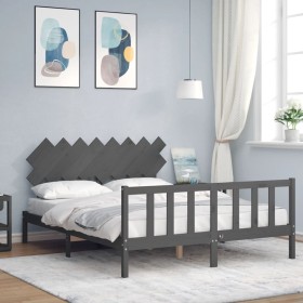 Gray solid wood bed frame with headboard 160x200 cm by vidaXL, Beds and slatted bases - Ref: Foro24-3193478, Price: 155,07 €,...