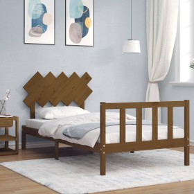 Honey brown solid wood bed frame with headboard by vidaXL, Beds and slatted bases - Ref: Foro24-3193459, Price: 112,99 €, Dis...