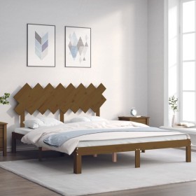 Honey brown wooden bed frame with headboard 160x200 cm by vidaXL, Beds and slatted bases - Ref: Foro24-3193739, Price: 147,14...