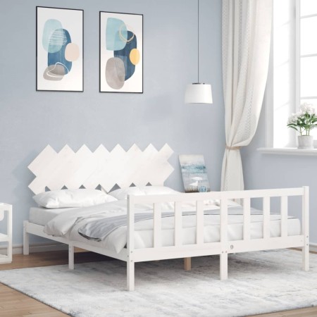 White solid wood bed frame with headboard 160x200 cm by vidaXL, Beds and slatted bases - Ref: Foro24-3193477, Price: 152,96 €...