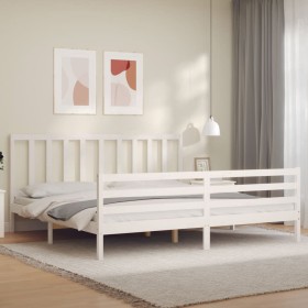 White solid wood bed frame with headboard 200x200 cm by vidaXL, Beds and slatted bases - Ref: Foro24-3193877, Price: 147,41 €...