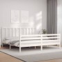 White solid wood bed frame with headboard 200x200 cm by vidaXL, Beds and slatted bases - Ref: Foro24-3193877, Price: 147,41 €...