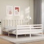 Double bed frame with white solid wood headboard by vidaXL, Beds and slatted bases - Ref: Foro24-3193862, Price: 136,99 €, Di...